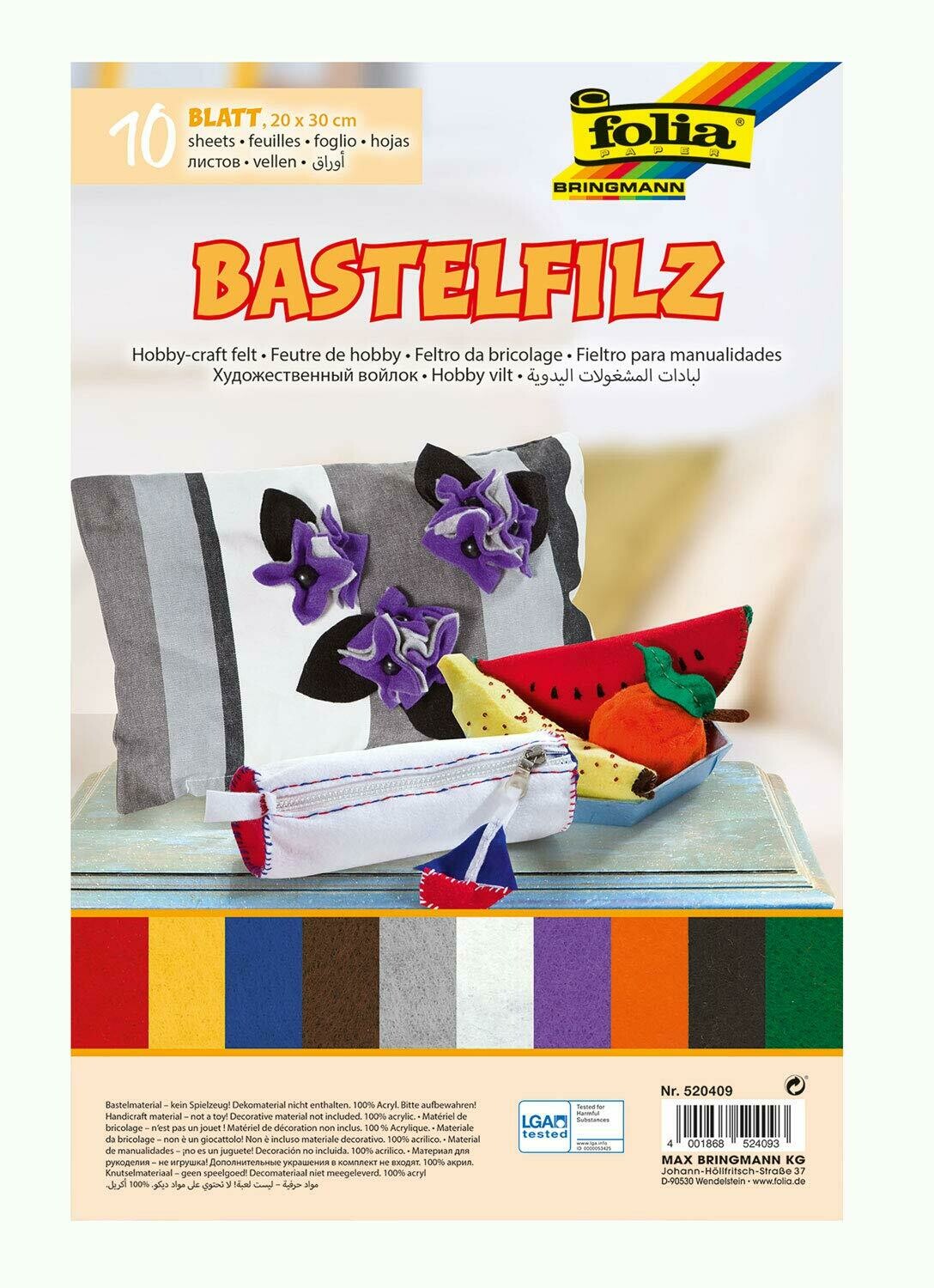 FOLIA/BASTELFILZ 20X30CM HOBBY CRAFT FELT 10SHT
