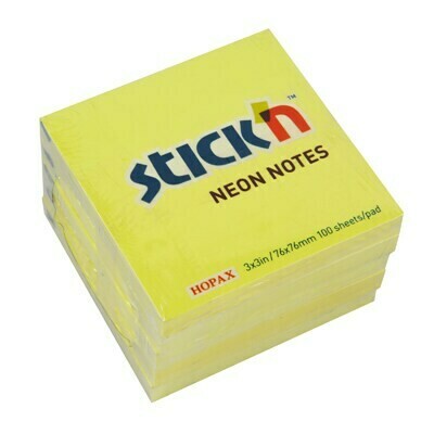 STICK&#39;N 3X3&quot; 100SHS NEON NOTES PAD 76X76MM