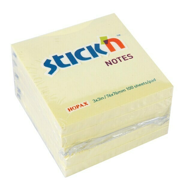 STICK&#39;N 3X3&quot; 100SHS YELLOW NOTES PAD 76X76MM 21007