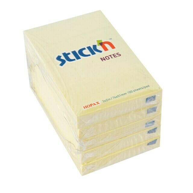 STICK&#39;N 3X2&quot; 100SHS YELLOW NOTES PAD 76X51MM 21006