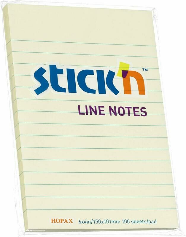 STICK&#39;N 6X4&quot; 100SHS YELLOW LINED NOTES PAD 21056