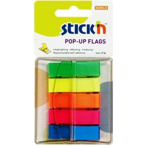 STICK&#39;N 5 PADS 200SHS POP-UP FLAGS, NEON 26029
