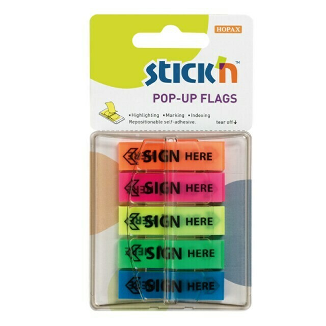 STICK&#39;N 5 POP-UP FLAGS 150SHS SIGN HERE 26004
