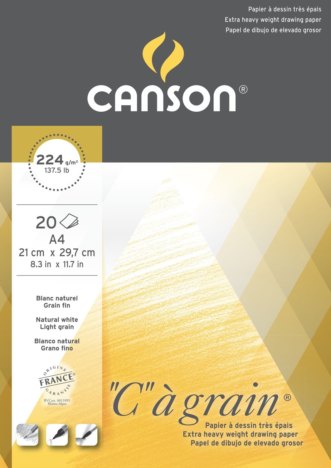 CANSON A4 GRAIN DRAWING PAPER 20SHS 224GSM 0027183