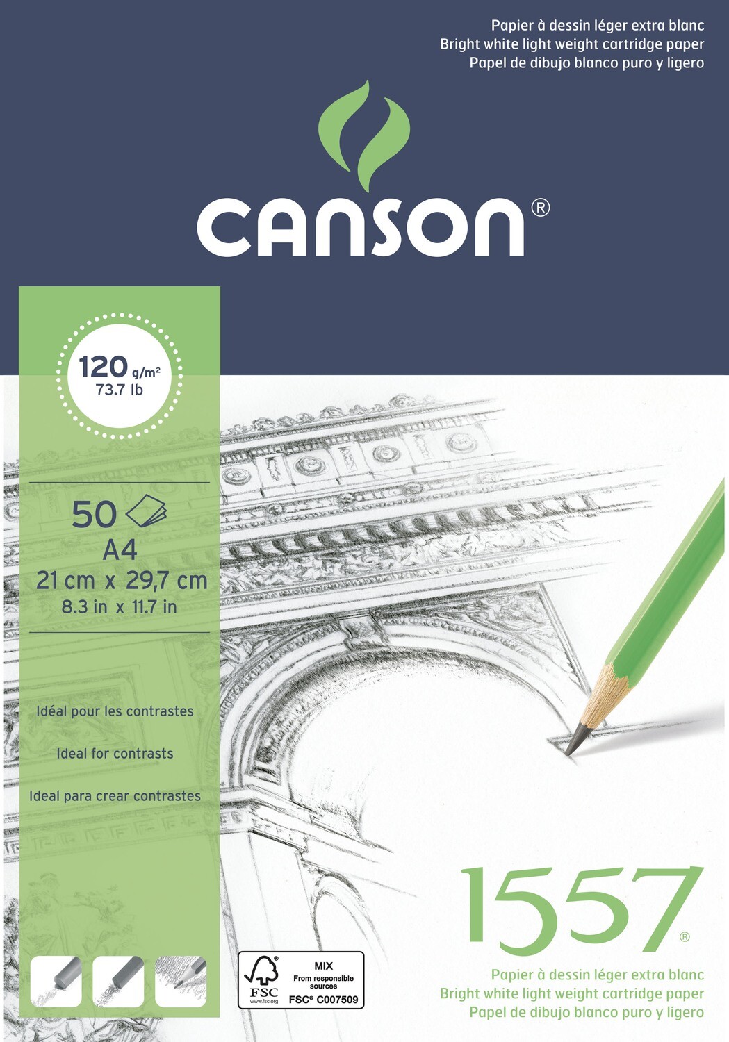 CANSON A4 1557 DRAWING PAD 50SHS 120GSM 204127408