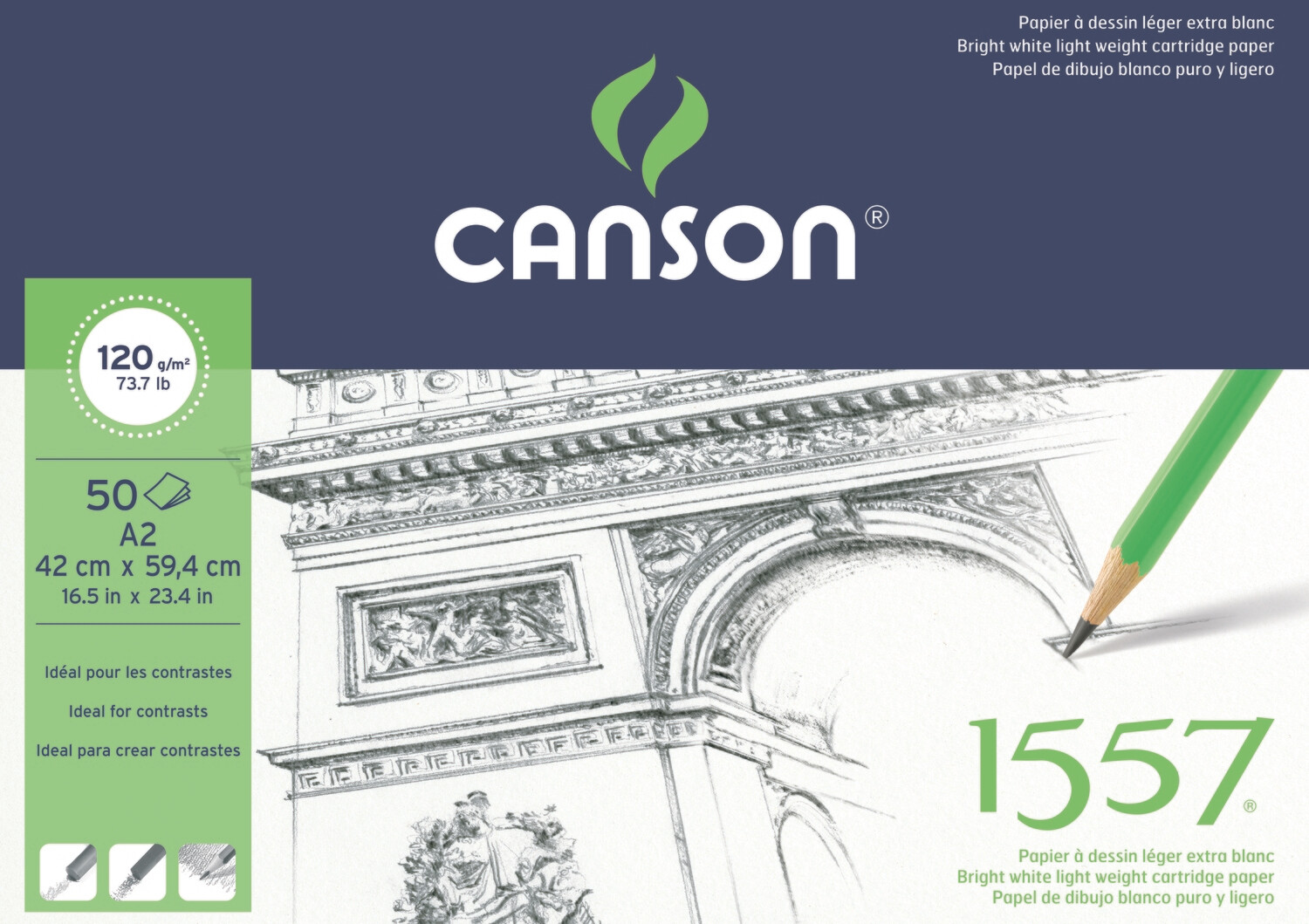 CANSON A2 1557 DRAWING PAD 120GRM 50SHS 204127410