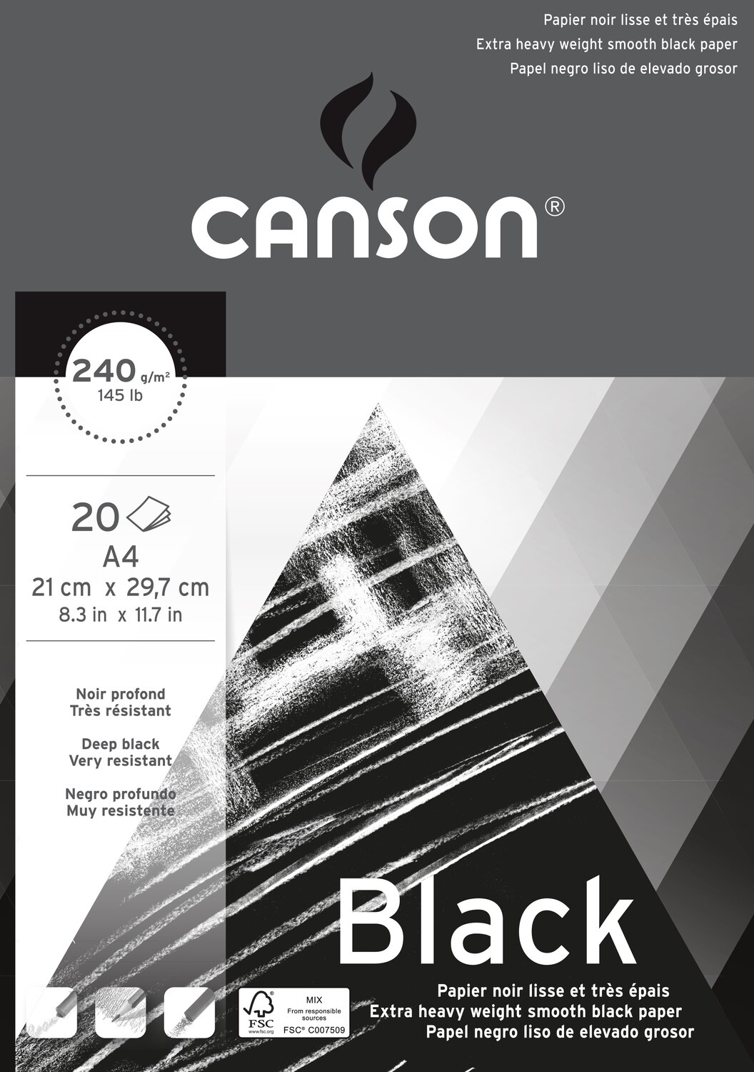 CANSON A4 BLACK DRAWING PAD 240GRM 20SHS 20037711