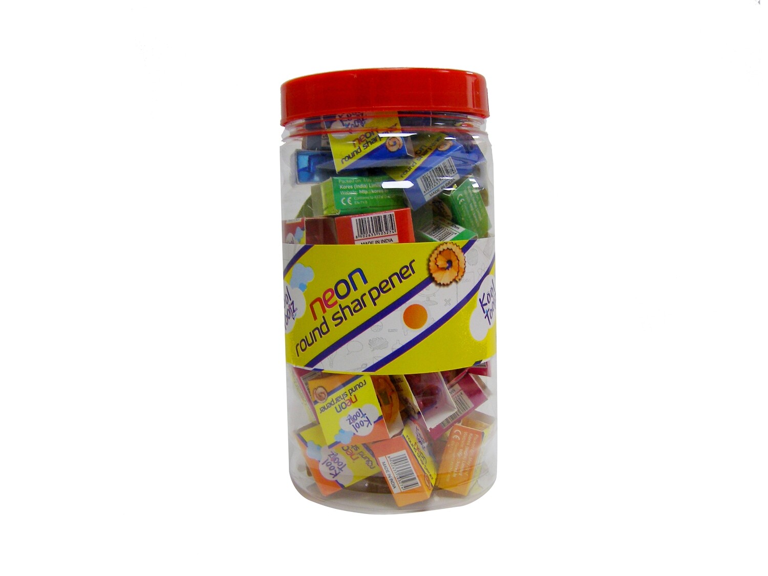 KOOLTOOLZ 50PCS NEON ROUND PLATIC SHARPENERS JAR