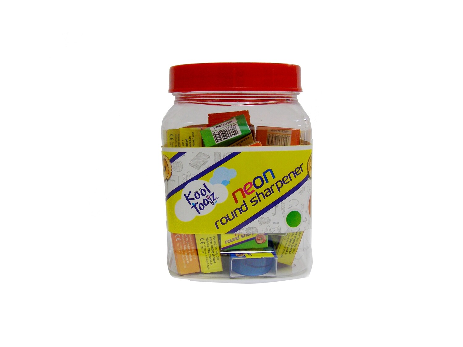 KOOLTOOLZ 30PCS NEON ROUND PLATIC SHARPENERS JAR