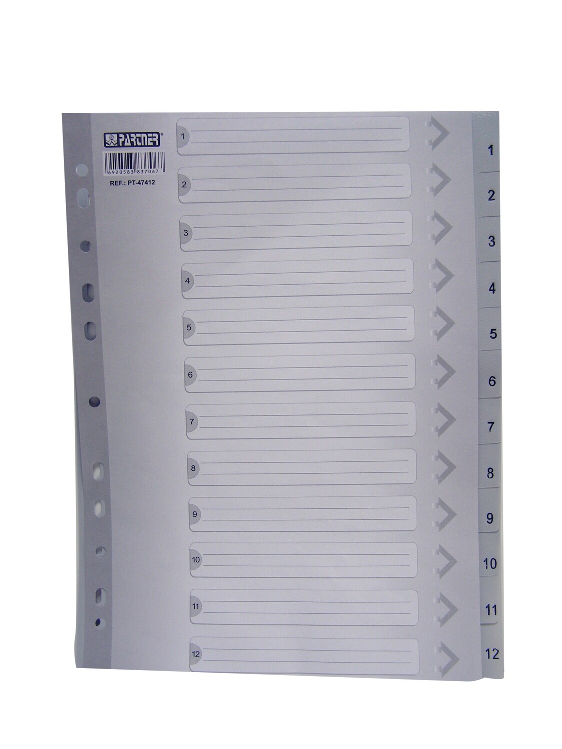 RSC/PARTNER A4 PVC DIVIDER 1-12 GREY