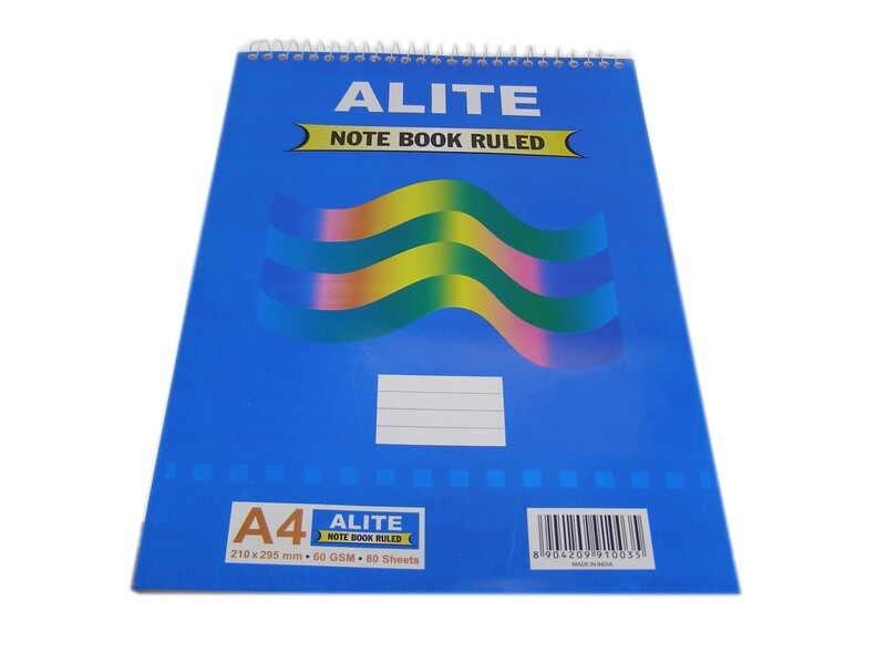 ALITE A4 SPIRAL NOTE BOOK RULED 80SHT 60GRM