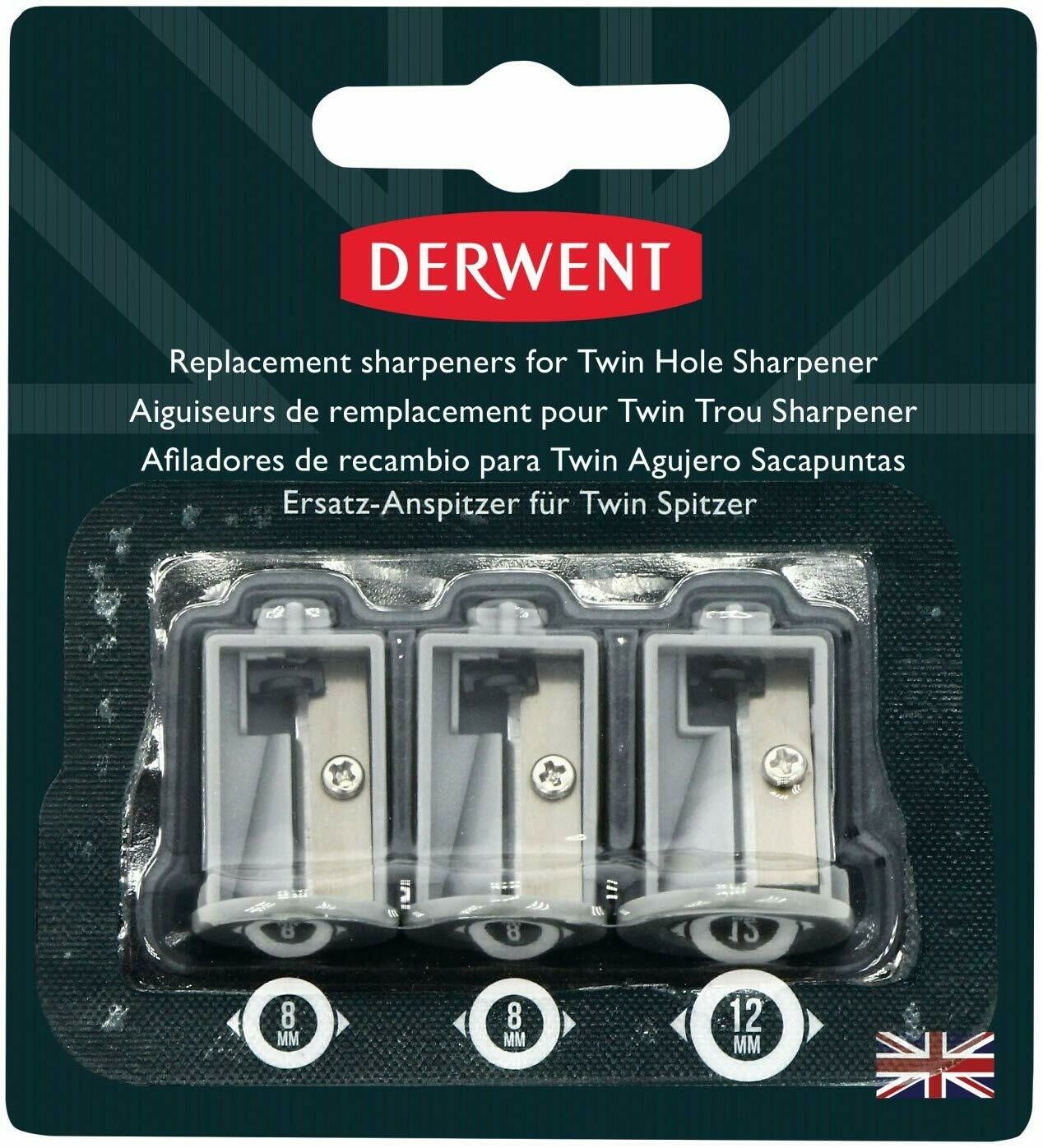 DERWENT 3PC SHARPENER 8MM &amp; 12MM 2302353