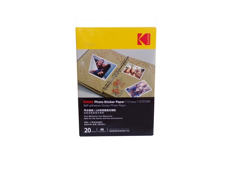 KODAK A6 GLOSS PHOTO STICKER PAPER 120GSM 20SHS