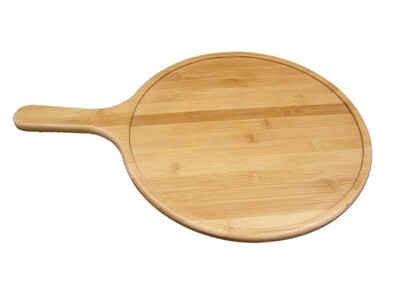 GZ 13&quot; BAMBOO PIZZA BOARD ROUND W/HANDLE G17-141