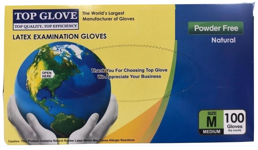 TOP GLOVES 100 PCS LATEX POWDER FREE
