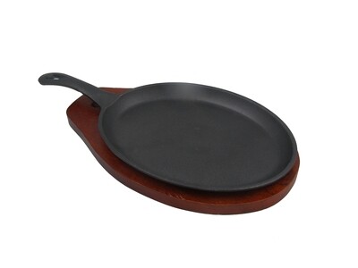 RSC 10&quot; SIZZLER PLATE OVAL+HDL+WOODEN BASE P15-431