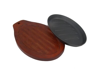 RSC 10.5&quot; SIZZLER PLATE OVAL+WOODEN BASE P15-428
