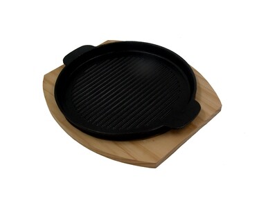 RSC 22CM SIZZLER PLATE ROUND+WOODEN BASE P15-430