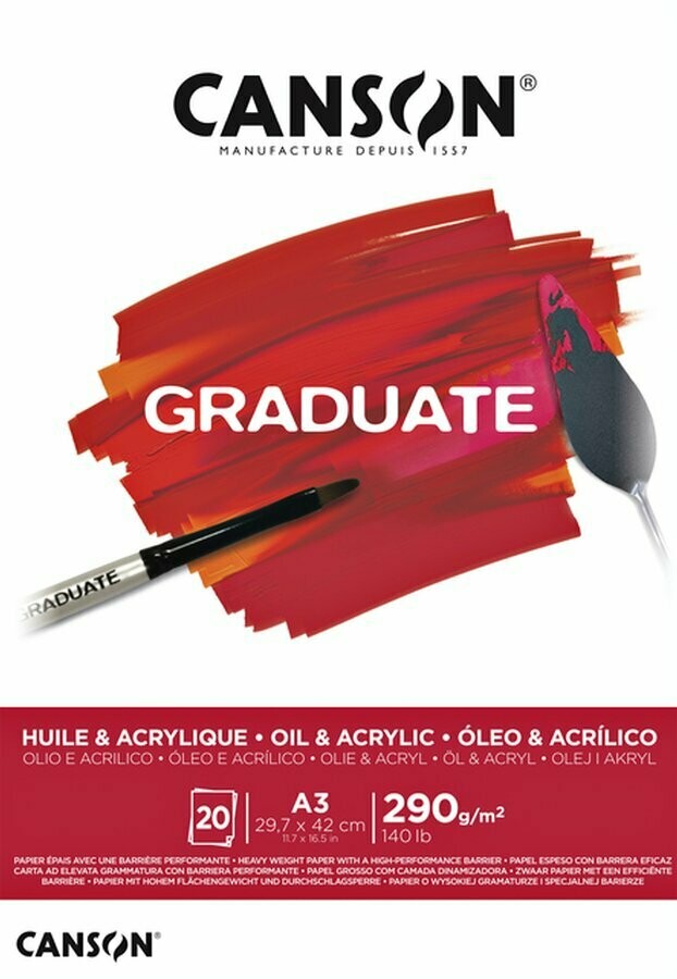 CANSON A3 GRADUATE OIL &amp; ACRYLIC PAD 20SHS 290GSM