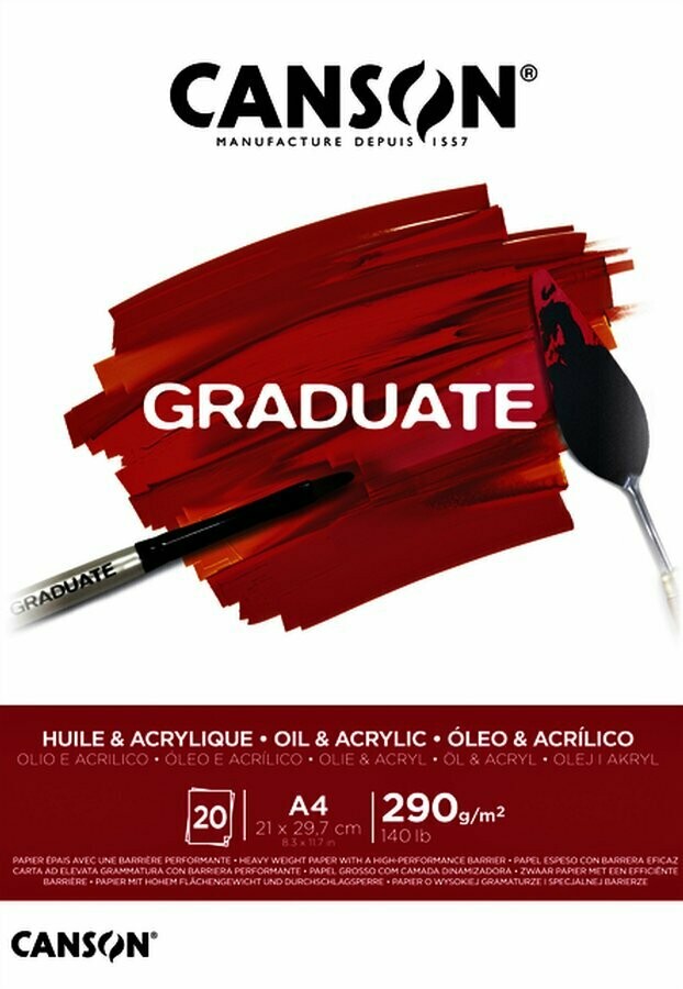 CANSON A4 GRADUATE OIL &amp; ACRYLIC PAD 20SHS 290GSM