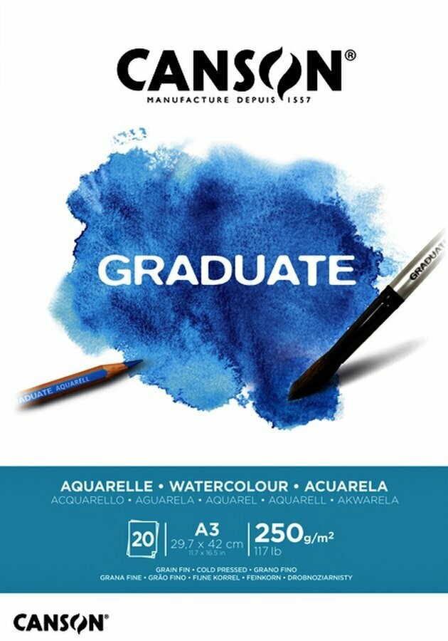 CANSON A3 GRADUATE WATER COLOR PAD 20SHS 250GSM