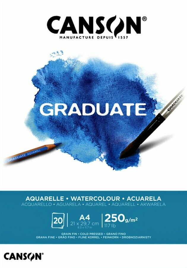 CANSON A4 GRADUATE WATER COLOR PAD 20SHS 250GSM