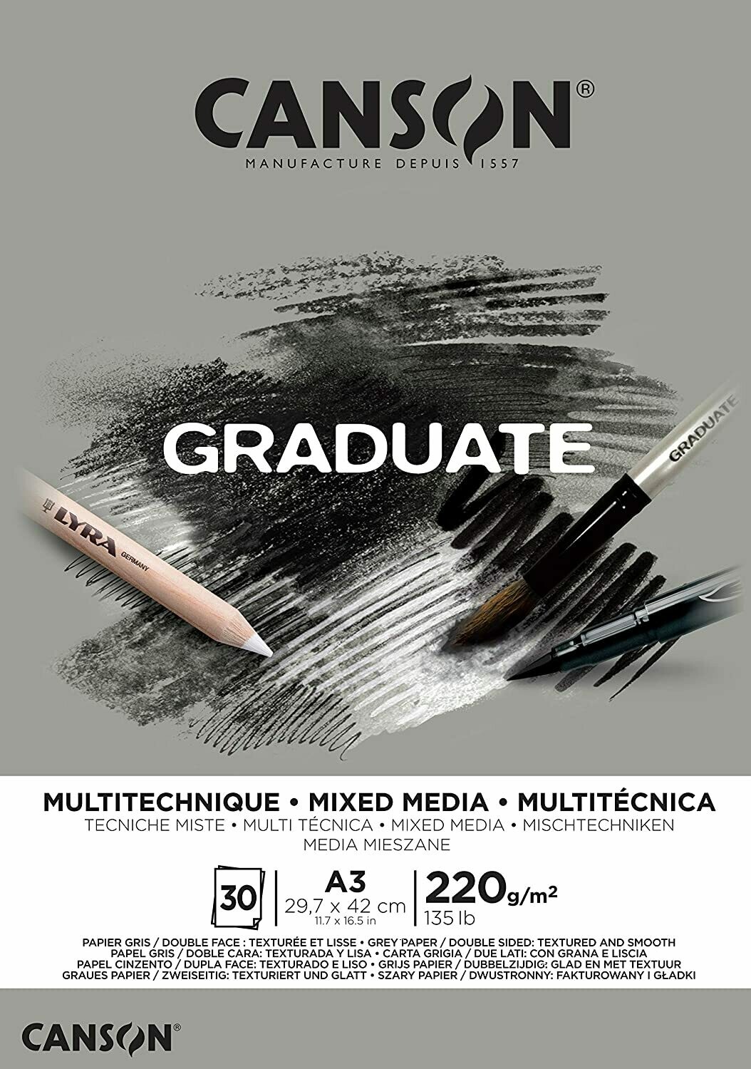 CANSON A3 GRADUATE MIXED MEDIA PAD 30SHS 220GSM