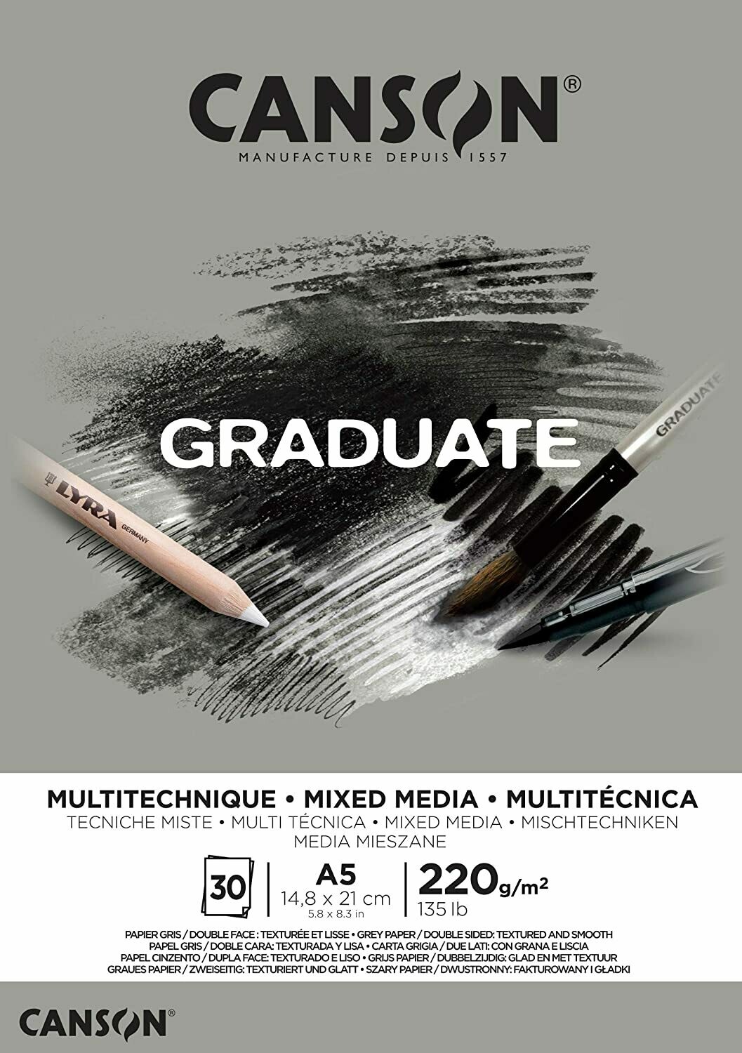 CANSON A5 GRADUATE MIXED MEDIA PAD 30SHS 220GSM