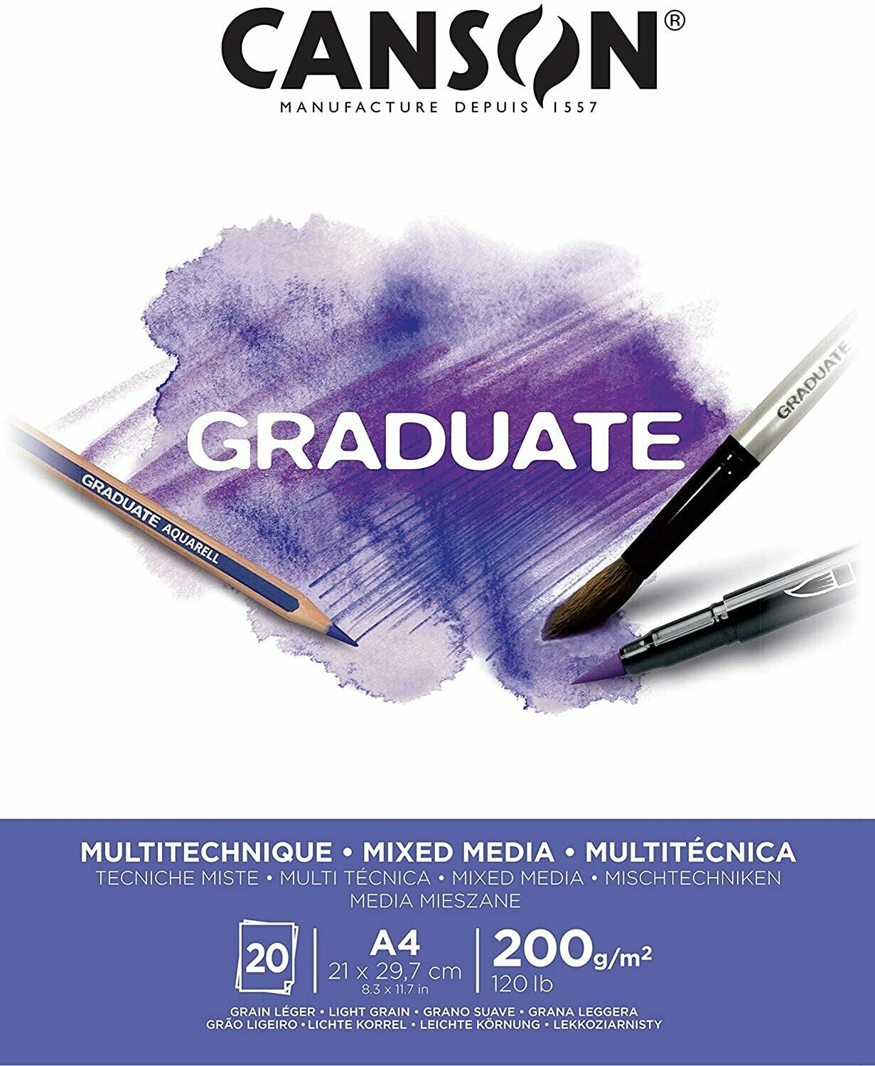 CANSON A4 GRADUATE MIXED MEDIA PAD 20SHS 200GSM