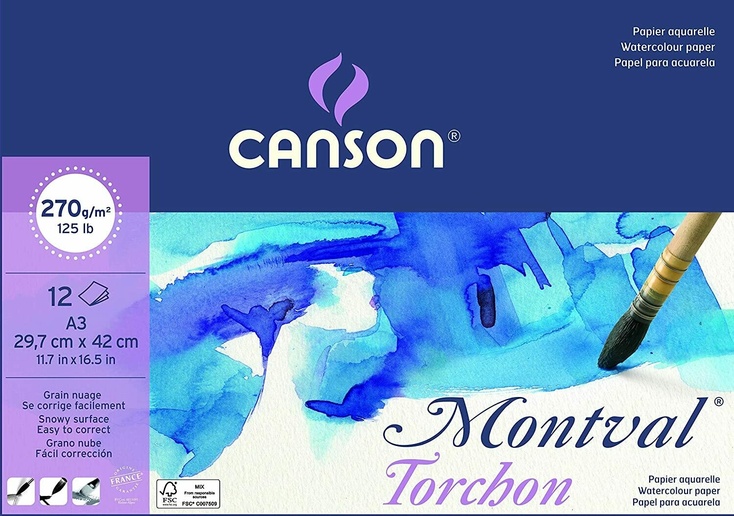CANSON A3 AQUAREL WATER PAD 12SHS 270GRM 200807325