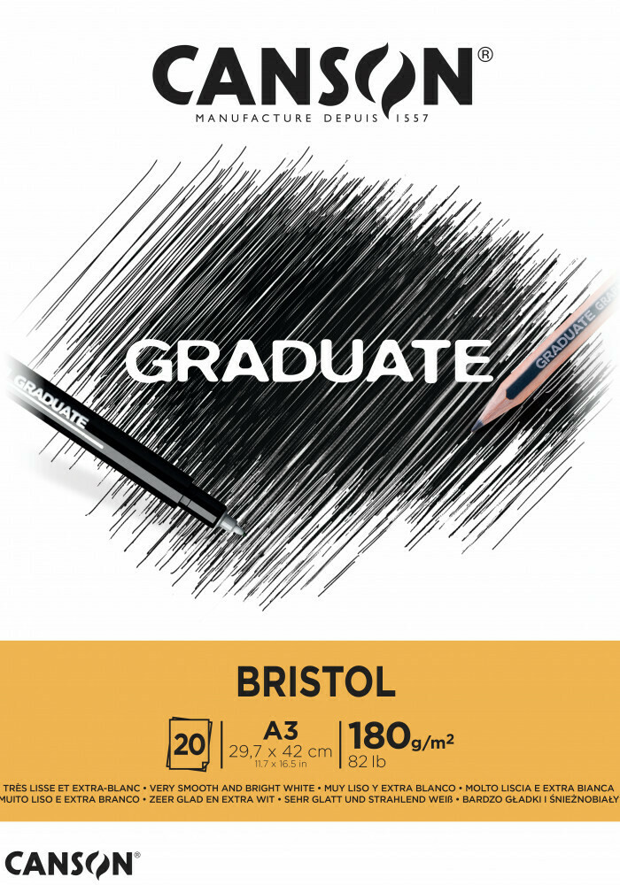 CANSON A3 BRISTOL 20SHS 180GSM