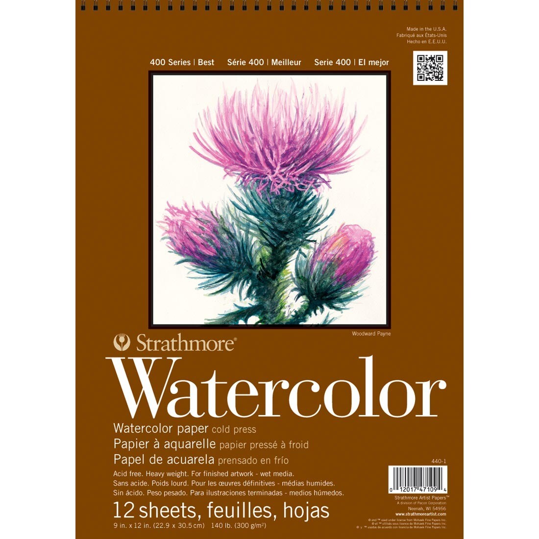 STRATHMORE 22.9X30.5CM WATERCOLOR PAD 12SHT 440-1