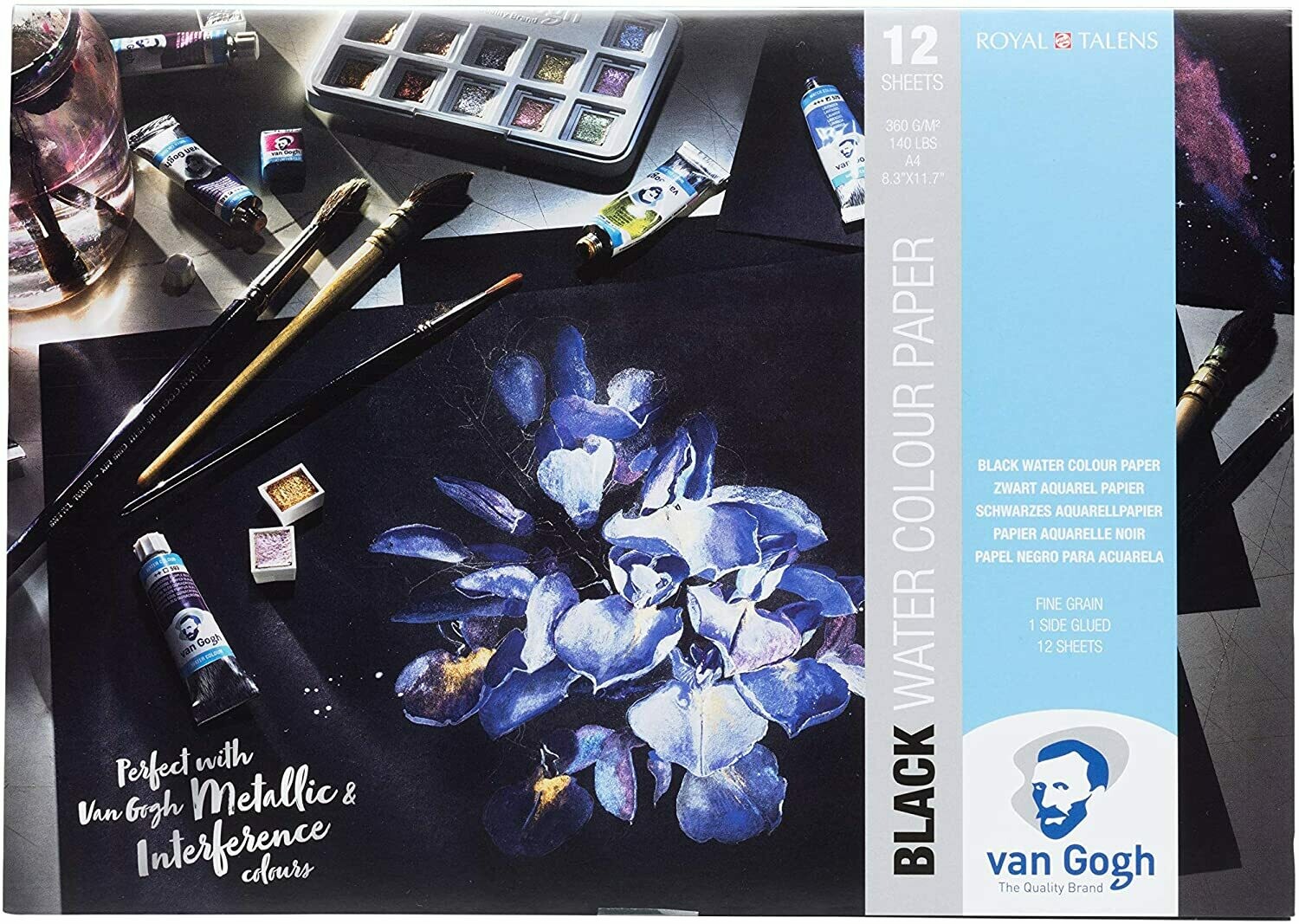 VAN GOGH A4 BLACK WATERCOLOUR PAD 12SHS 360GRM