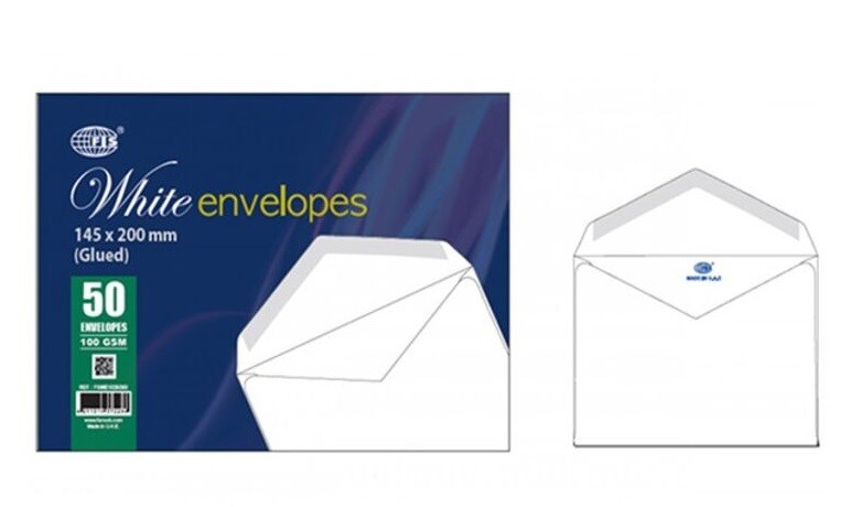 FIS 5X7&quot; 50PCS WHITE ENVELOPE FSWE1025G 145X200MM