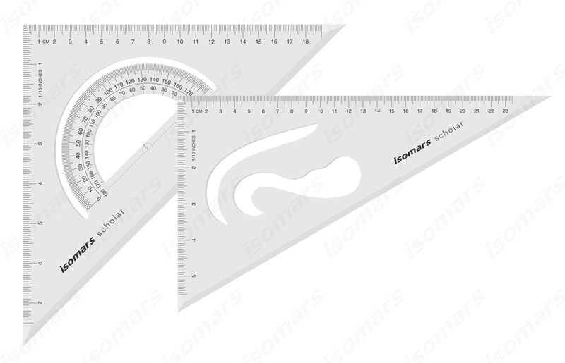 ISOMARS 10&quot;X12&quot; SET SQUARES-SCHOLAR-(45/60) SS1012