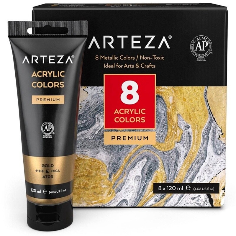 ARTEZA METALLIC ACRYLIC PAINT 8X120ML 8556