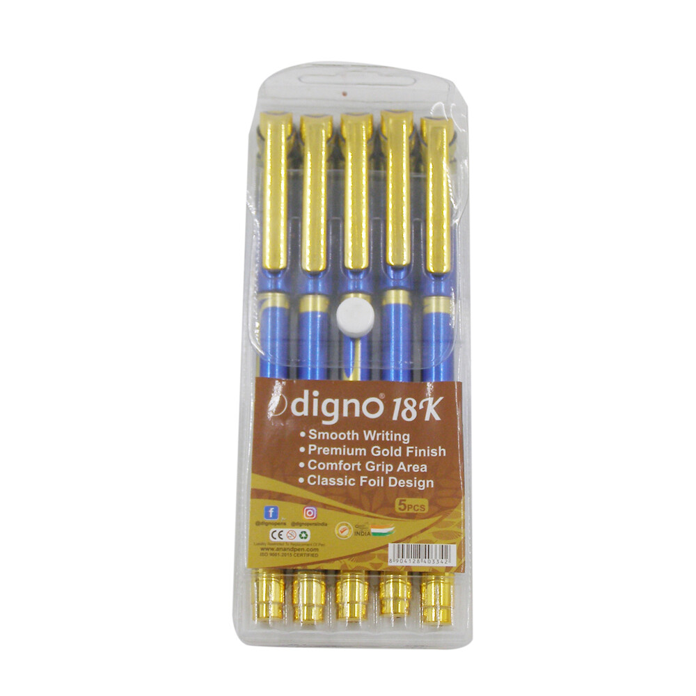 DIGNO 5PCS 18K 0.7MM BALL PEN BLUE
