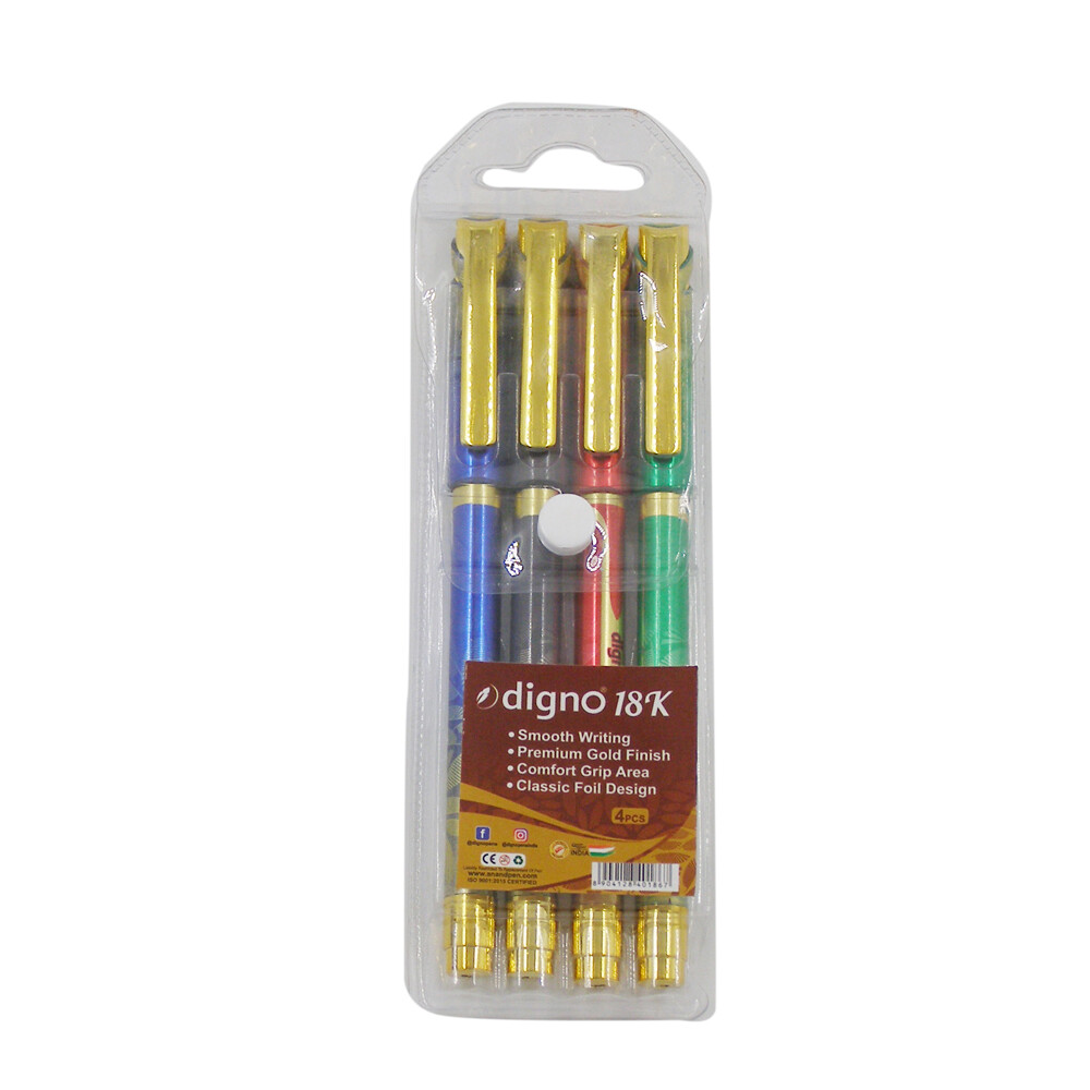 DIGNO 4PCS 18K 0.7MM BALL PEN ASSTD