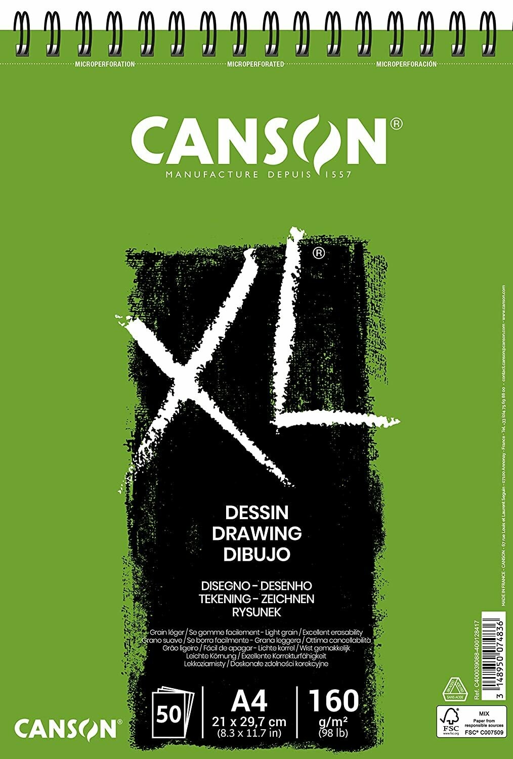 CANSON A4 XL DESSIN DRAW PAD 50SHS 160GRM