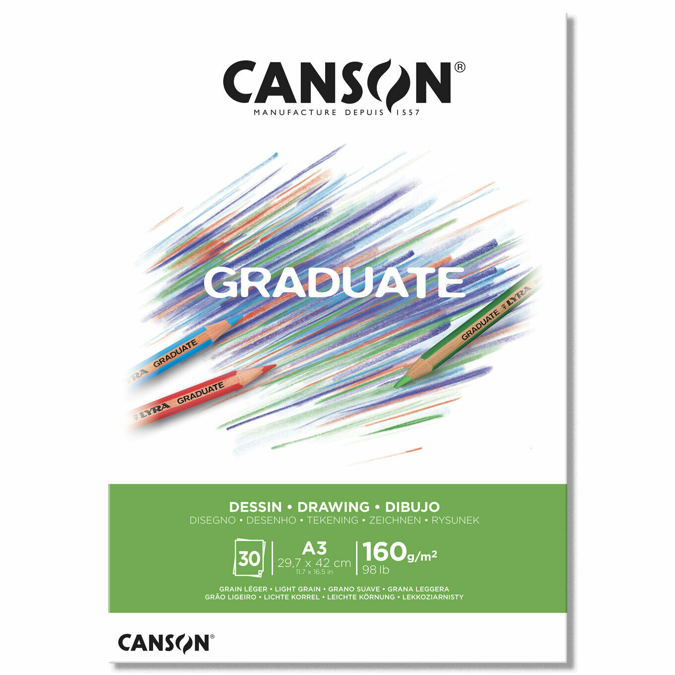 CANSON A3 GRADUATE DRAWING PAD 30SHS 160GRM