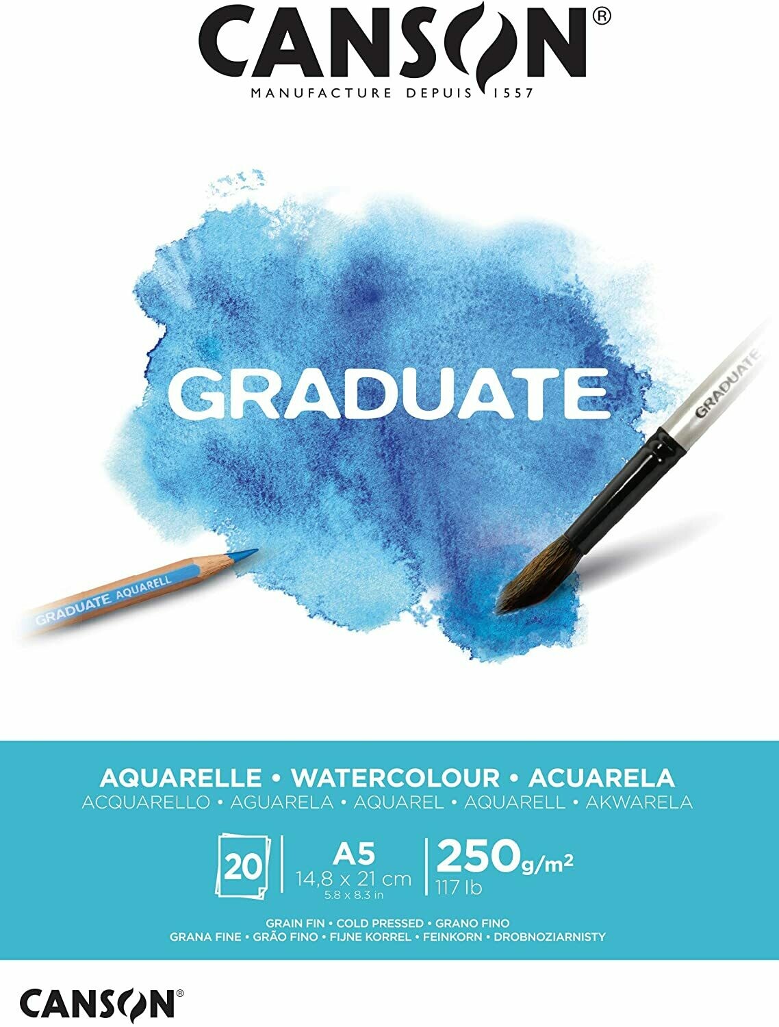 CANSON A5 GRADUATE WATER COLOR PAD 20SHS 250GSM