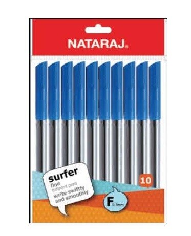 NATARAJ 10PCS SURFER FINE BALLPOINT PEN 0.7MM BLUE