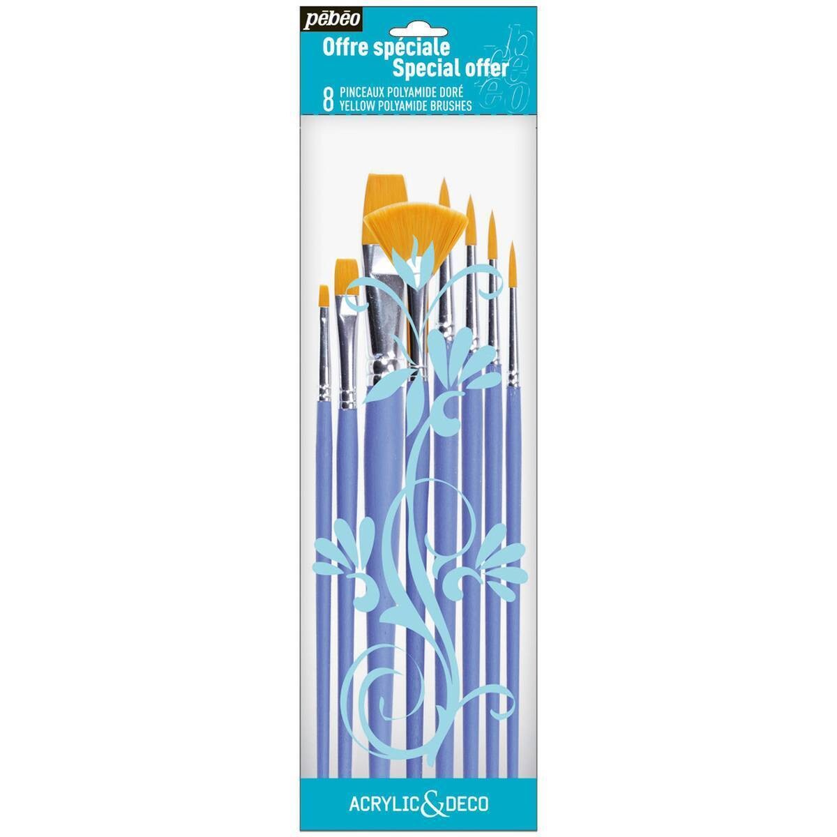 PEBEO 8PCS YELLOW POLY BRUSH ASSTD 951170