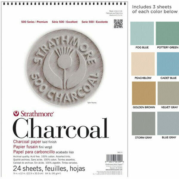 STRATHMORE 12X18&quot; COL CHARCOAL PAD 24SHS 561-2 95 GSM
