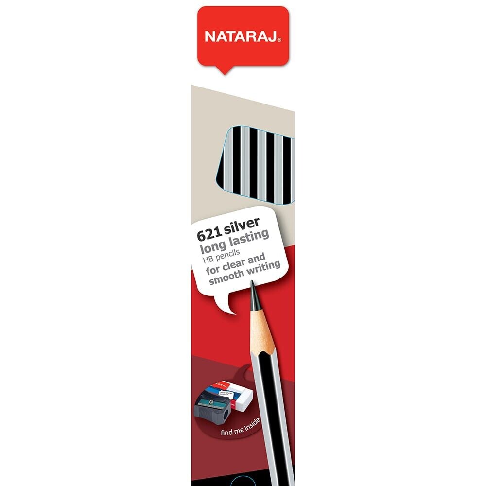 NATARAJ 12PCS 621 HB SILVER PENCILS RT W/SHARP+ERASER