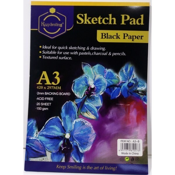 RSC KEEP SMILE A3 SKETCH PAD BLACK 20SHS150GSM
