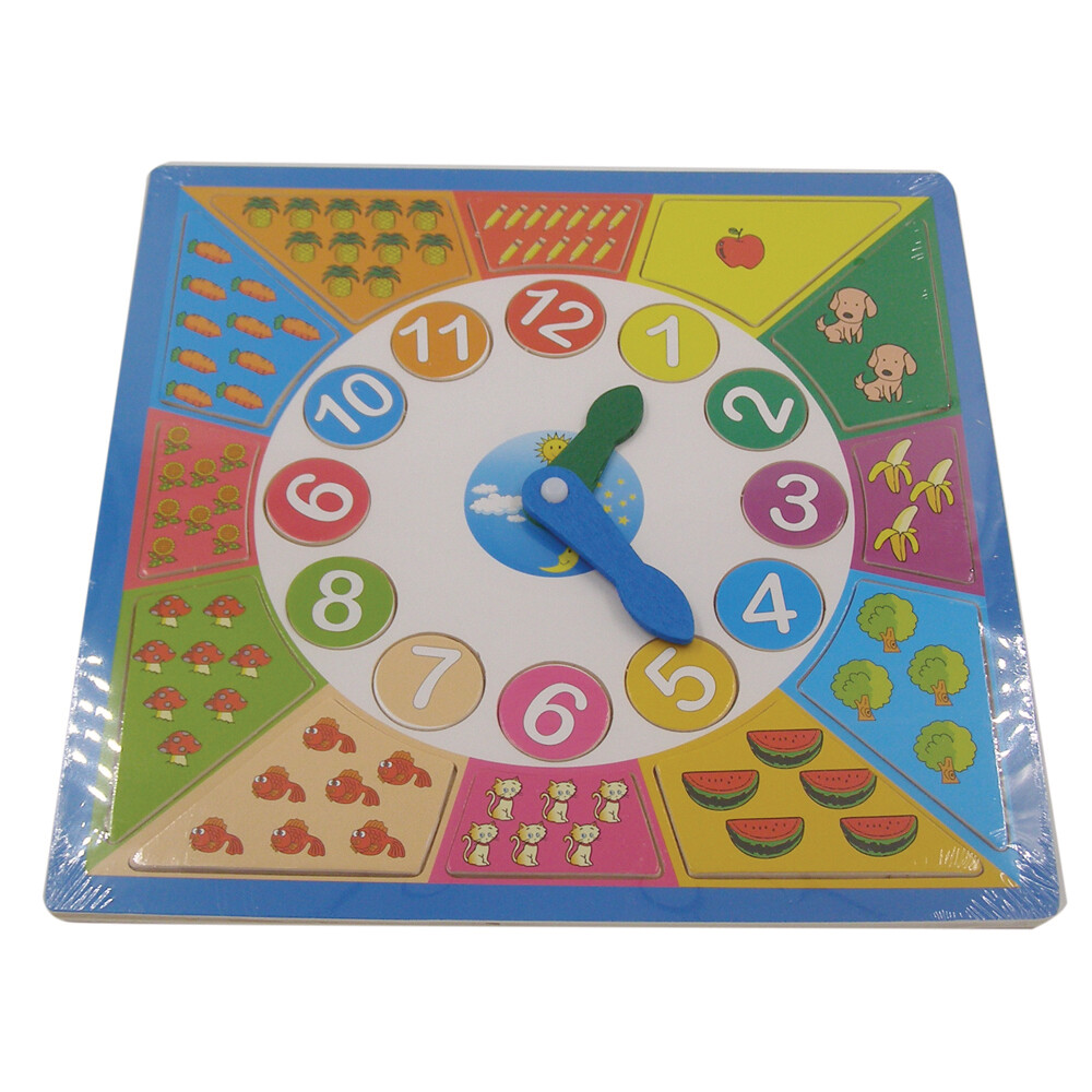 RSC 30X30CM WOODEN CLOCK BOARD W/PUZZLE C19-016