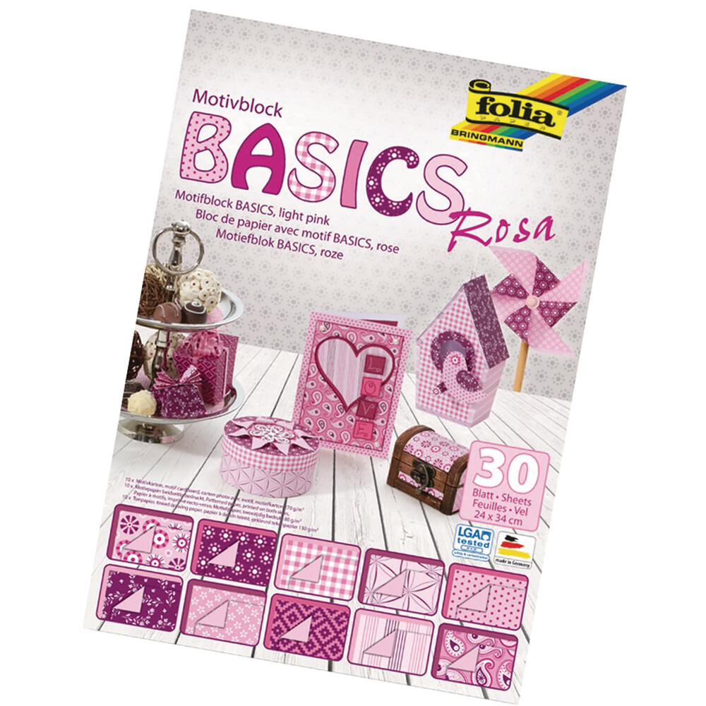 FOLIA 24X34CM DESIGNER PAD BASICS PINK 30SHS
