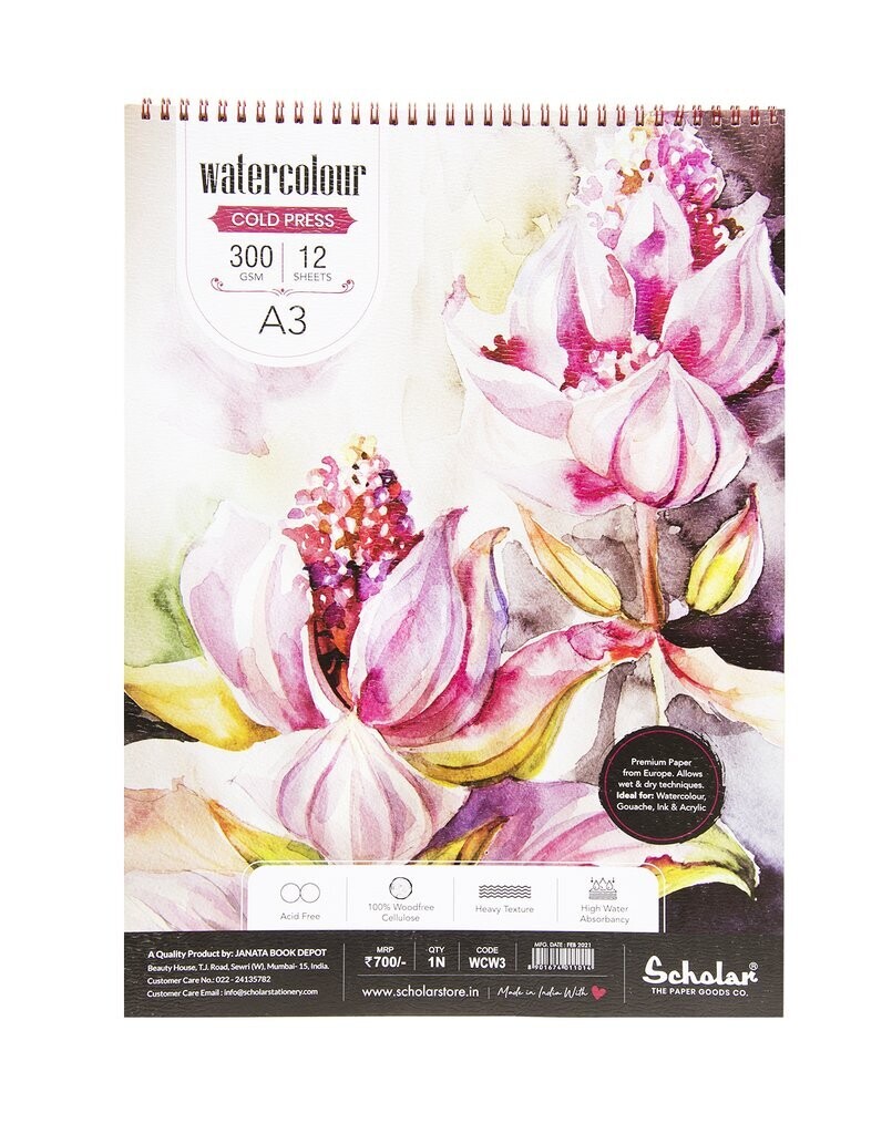 SCHOLAR A3 WATER COLOR PAD 300GSM 12SHS