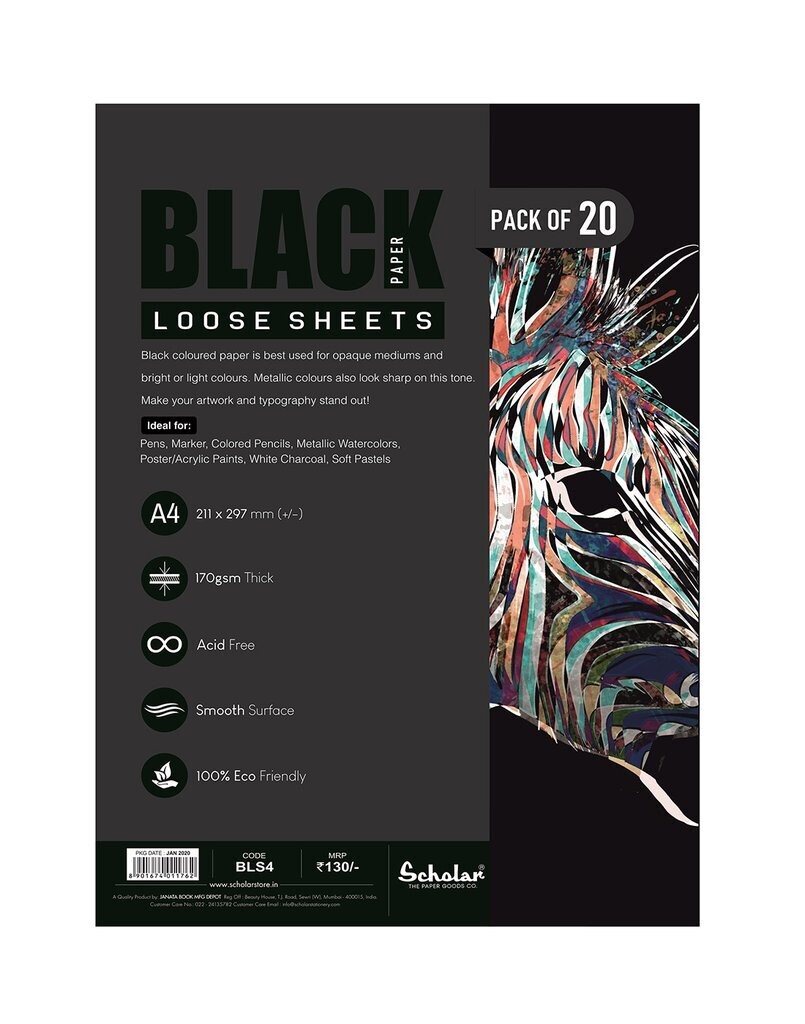 SCHOLAR A4 BLACK COLOR SHEET 180GSM 20SHS